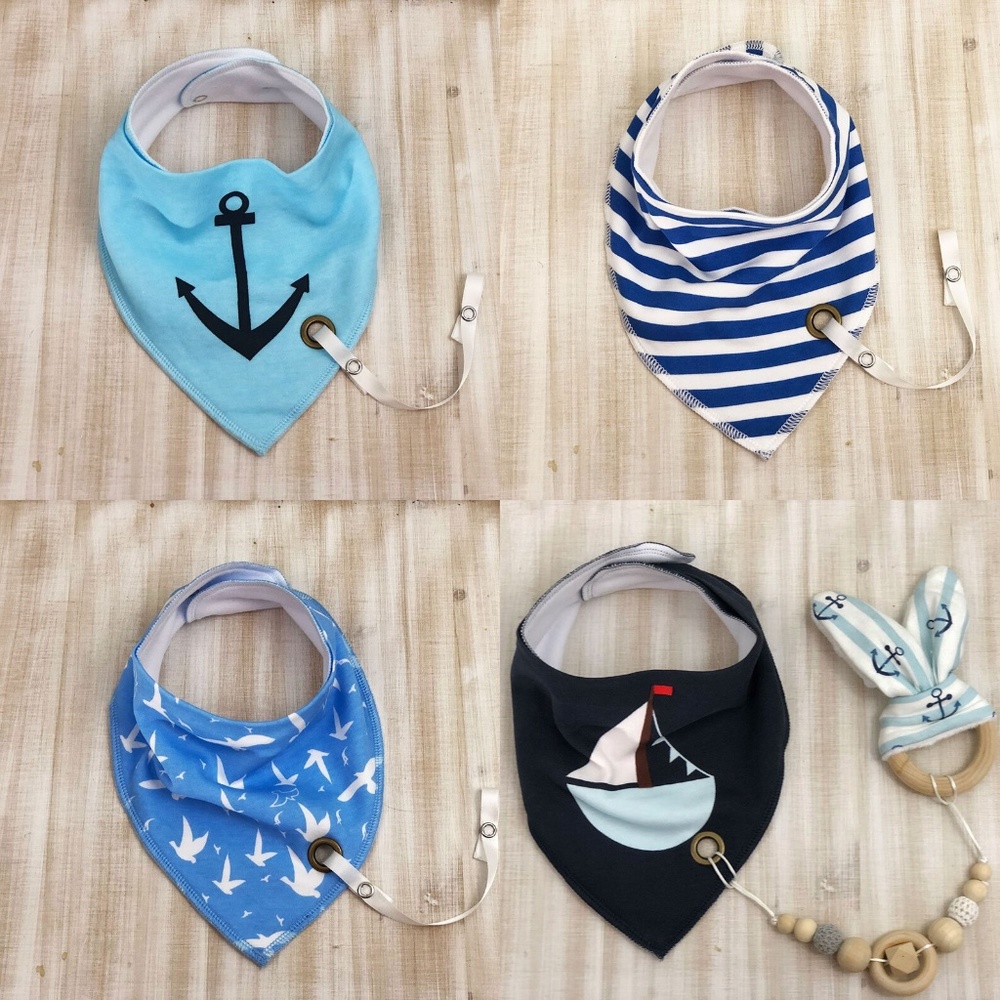 Sailor 4pk - Dribble Bibs w/ Chewy Clip